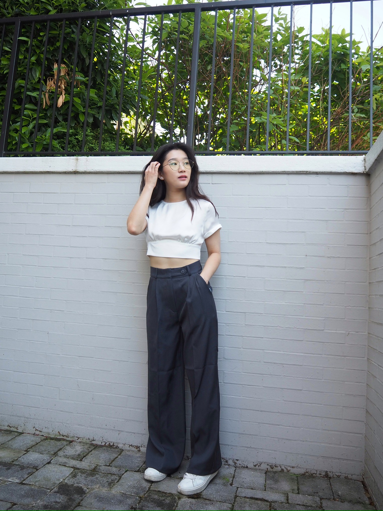 Product image for High-Waisted Wide Leg Pants with Pin Tucks