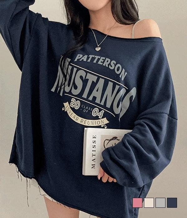 Product image for Girlfriend look in front of the house, half off shoulder box fit Split Sweatshirt