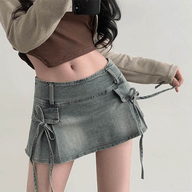 Product image for Earth low waist ribbon micromini denim skirt pants