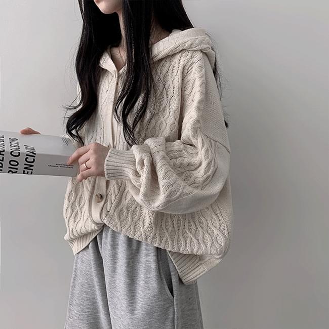 Product image for HUNF OVERFIT CABLE HOOD Knitwear Cardigan (Delayed delivery)