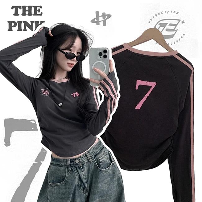 Product image for Pump Spandex side shirring slim color line warmer long sleeve T-shirt (Delayed delivery)